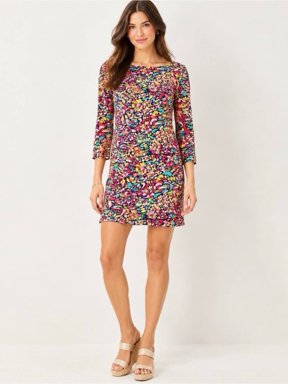 Lilly Pulitzer Multicolored Floral-Print Mini Dress in Pink & Teal
